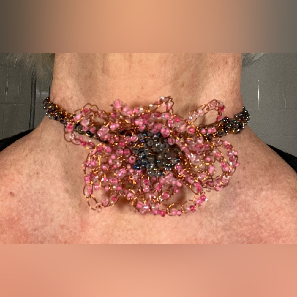 Elegant Pink Beaded Choker Necklace